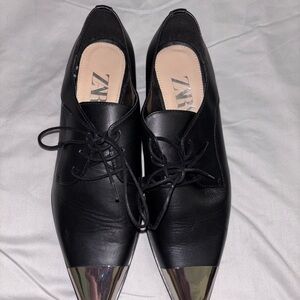 Zara Black and Silver Flats with Sleek Design